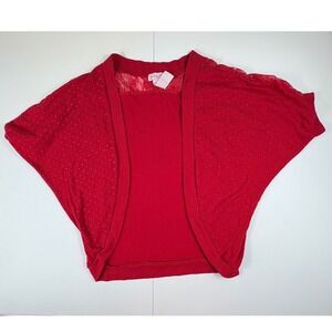 Candies Girl‎ Red Glitter Lace Trim Dolman Sleeve Shrug Bolero Cardigan Top L